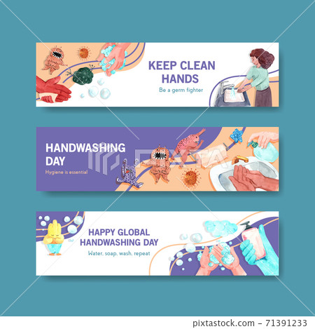 Banner template with global handwashing day concept design for advertise and marketing watercolor vector 71391233
