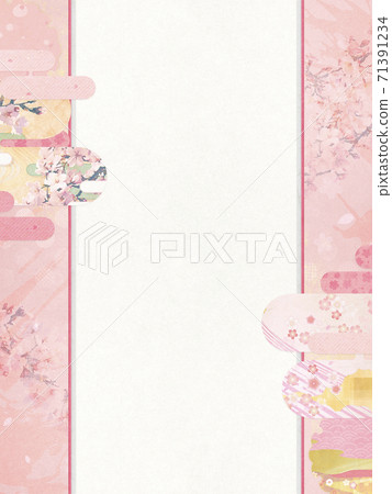 感覺到日本紙質地的背景材料春天，櫻花季節[4：3] 71391234