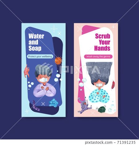 Flyer template with global handwashing day concept design for brochure and leaflet watercolor vector 71391235