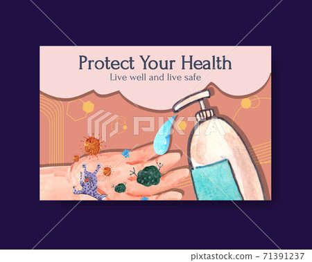 Facebook template with global handwashing day concept design for social media and online marketing watercolor vector 71391237