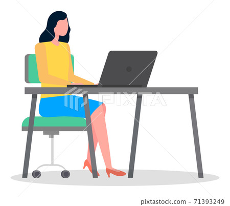 Business woman sitting at a desk working with... - Stock Illustration ...