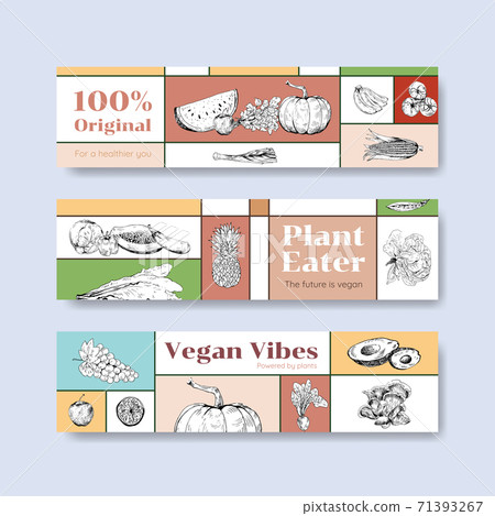 Banner template with vegan food concept design... - Stock Illustration ...