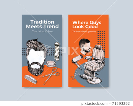 Instagram template with barber concept design for social media and online marketing watercolor vector illustration. 71393292