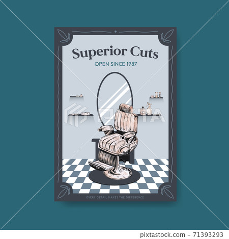 Poster template with barber concept design for advertise and marketing watercolor vector illustration. 71393293