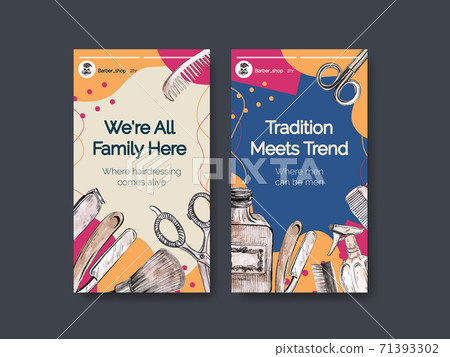 Instagram template with barber concept design for social media and online marketing watercolor vector illustration. 71393302