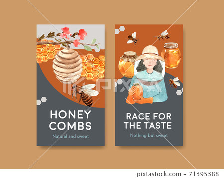 Instagram template with honey concept design for socail media watercolor vector illustration 71395388
