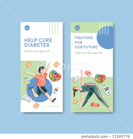 Flyer template with world diabetes day concept design for brochure and leaflet watercolor vector illustration. 71395776