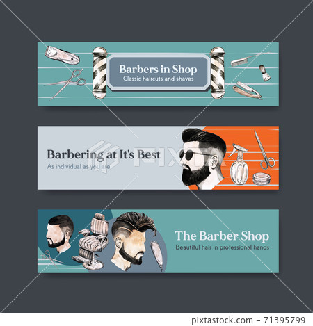 Banner template with barber concept design for advertise watercolor vector illustration. Banner template with barber concept design for advertise watercolor vector illustration. 71395799