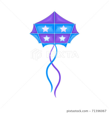 Shaped Blue and Purple Kite as Tethered Craft with Wing Surface and Tail Vector Illustration 71396067