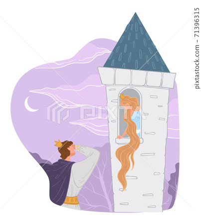 Prince and princess with long hair in tall tower 71396315