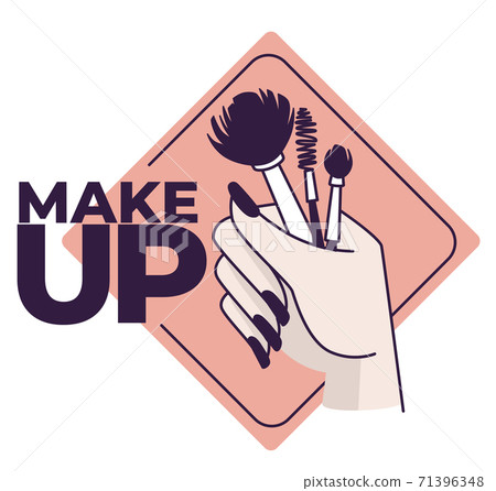 Makeup emblem with female hand and brushes vector Makeup emblem with female hand and brushes vector 71396348