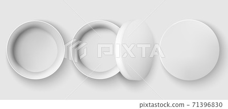 Set of three jars, once opened, one with lid on it and one closed. Realistic. 3D mockup product placement Set of three jars, once opened, one with lid on it and one closed. Realistic. 3D mockup product placement 71396830