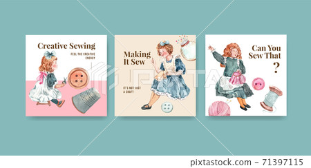 Ads template with sewing concept design for marketing and information watercolor vector illustration. Ads template with sewing concept design for marketing and information watercolor vector illustration. 71397115