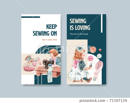 Instagram template with sewing concept design for social media and online marketing watercolor vector illustration. Instagram template with sewing concept design for social media and online marketing watercolor vector illustration. 71397139