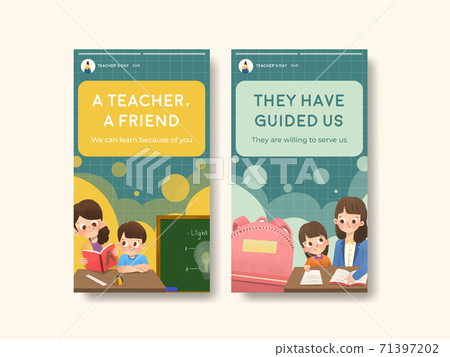 Instagram template with teacher's day concept design for social media and community  watercolor vector illustration 71397202