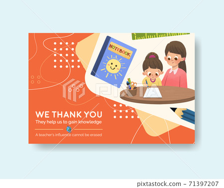 Facebook template with teacher's day concept design for social media and community  watercolor vector illustration 71397207