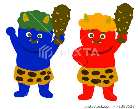 Setsubun: Red demon and blue demon with a gold... - Stock Illustration ...