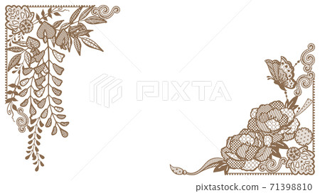 Peony, wisteria and butterfly lace frame material_Japanese style illustration_16: 9 71398810