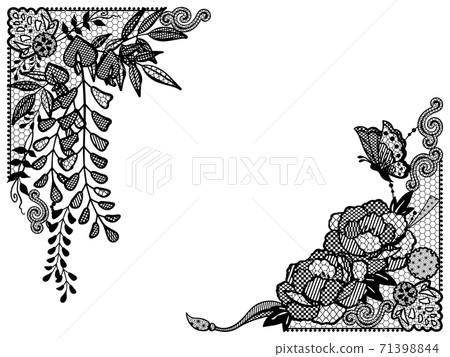 Peony, wisteria and butterfly lace frame material_Japanese style illustration_decorative frame 71398844