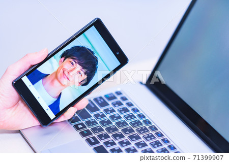 Face recognition security eKYC DX [Image of digitization of authentication] 71399907