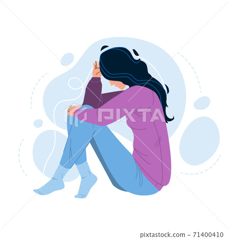 Loneliness Unhappy Woman Sitting On Floor Vector 71400410
