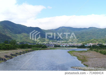 View of the Chikuma River from Taibo Bridge, Sakaki Town, Nagano Prefecture 71400414