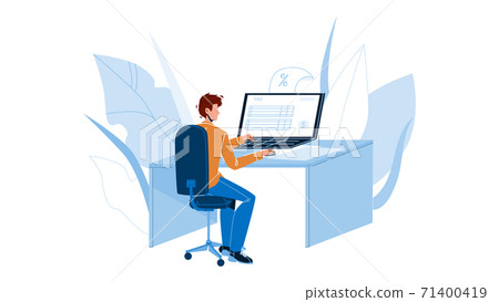 Man Filling Online Tax Form On Computer Vector 71400419