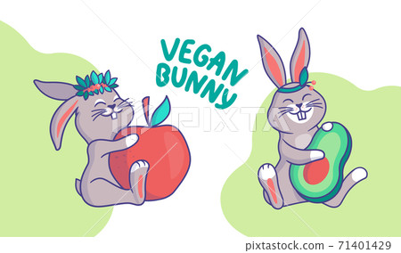 Set of rabbits for family look designs. Cartoonish vegan Set of rabbits for family look designs. Cartoonish vegan 71401429