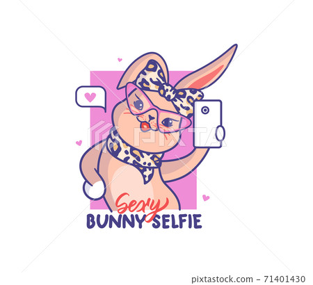 The Easter rabbit is taking a selfie. Fashionable animal The Easter rabbit is taking a selfie. Fashionable animal 71401430