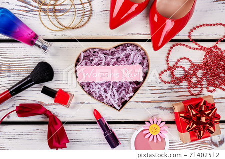 Cosmetics, box and shoes. 71402512