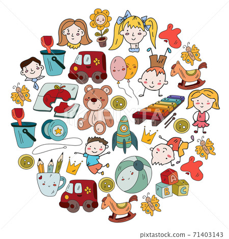 Kindergarten and toys. Little children game. Kids playground. Education, creativity, imagination. Kindergarten and toys. Little children game. Kids playground. Education, creativity, imagination. 71403143