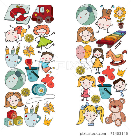Kindergarten and toys. Little children game. Kids playground. Education, creativity, imagination. 71403146