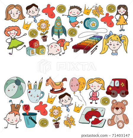 Kindergarten and toys. Little children game. Kids playground. Education, creativity, imagination. 71403147