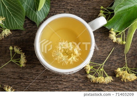 A cup of linden flower tea 71403209