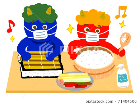 Handmade Ehomaki: Red demons and blue demons who make friends while taking measures against corona and colds 71404506