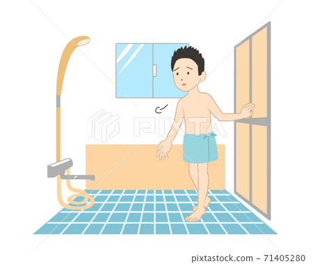 焦慮不安的男子進入洗手間 焦慮不安的男子進入洗手間 71405280