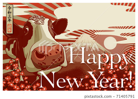 2021 New Year's card template "Golden cow" Happy New Year Free space for handwritten characters 71405791