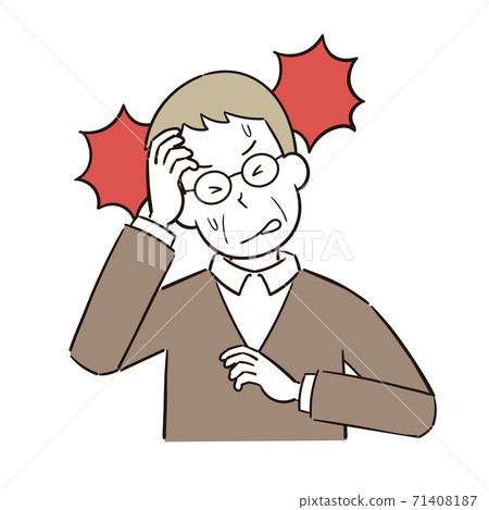 Illustration of an elderly man suffering from a severe headache Illustration of an elderly man suffering from a severe headache 71408187