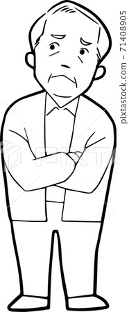 Thinking grandpa black and white - Stock Illustration [71408905] - PIXTA