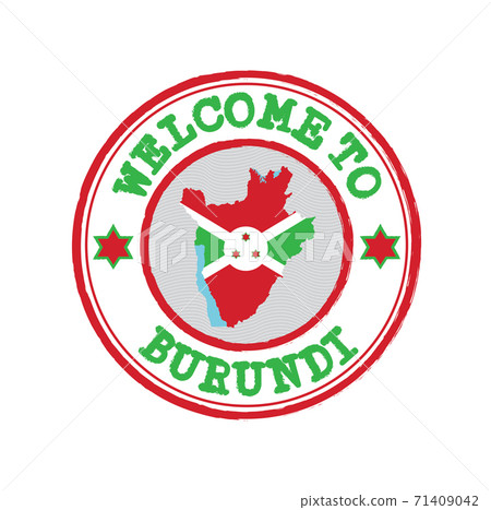 Vector stamp of welcome to Burundi with map outline of the nation in center. 71409042