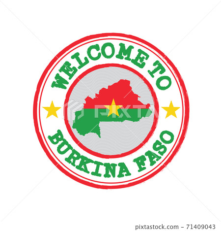 Vector stamp of welcome to Burkina Faso with map outline of the nation in center. Vector stamp of welcome to Burkina Faso with map outline of the nation in center. 71409043