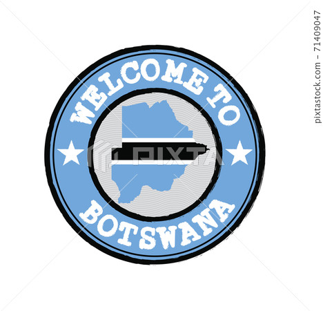 Vector stamp of welcome to Botswana with map outline of the nation in center. 71409047