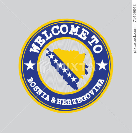 Vector stamp of welcome to Bosnia and Herzegovina with map outline of the nation in center. Vector stamp of welcome to Bosnia and Herzegovina with map outline of the nation in center. 71409048