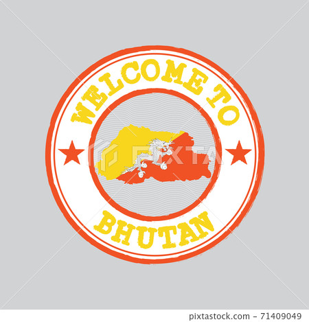 Vector stamp of welcome to Bhutan with map outline of the nation in center. Vector stamp of welcome to Bhutan with map outline of the nation in center. 71409049