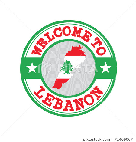 Vector stamp of welcome to Lebanon with map outline of the nation in center. 71409067