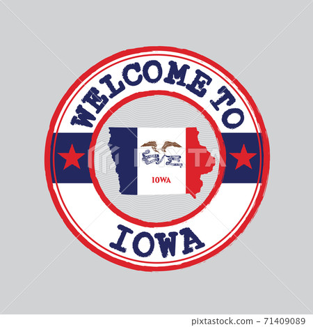 Vector stamp of welcome to Iowa with map outline of the nation in center. the states of America. Vector stamp of welcome to Iowa with map outline of the nation in center. the states of America. 71409089