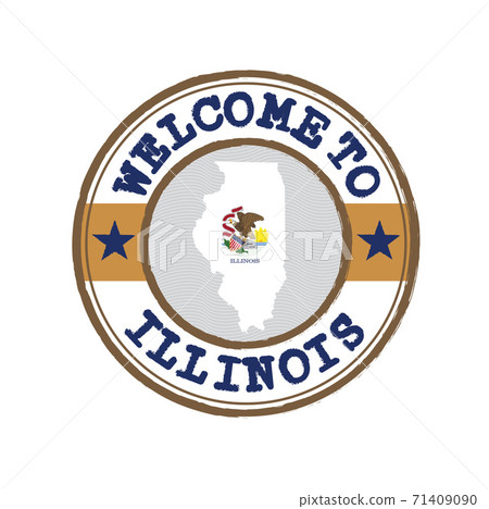 Vector stamp of welcome to Illinois with map outline of the states in center. the states of America. Vector stamp of welcome to Illinois with map outline of the states in center. the states of America. 71409090