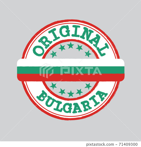 Vector Stamp of Original logo with text Bulgaria and Tying in the middle with nation Flag. Vector Stamp of Original logo with text Bulgaria and Tying in the middle with nation Flag. 71409300