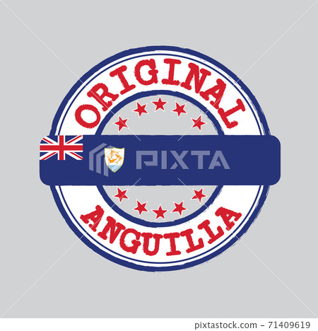 Vector Stamp of Original logo with text Anguilla and Tying in the middle with nation Flag. 71409619