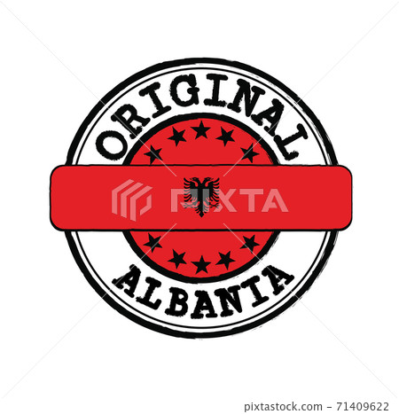 Vector Stamp of Original logo with text Albania and Tying in the middle with nation Flag. 71409622